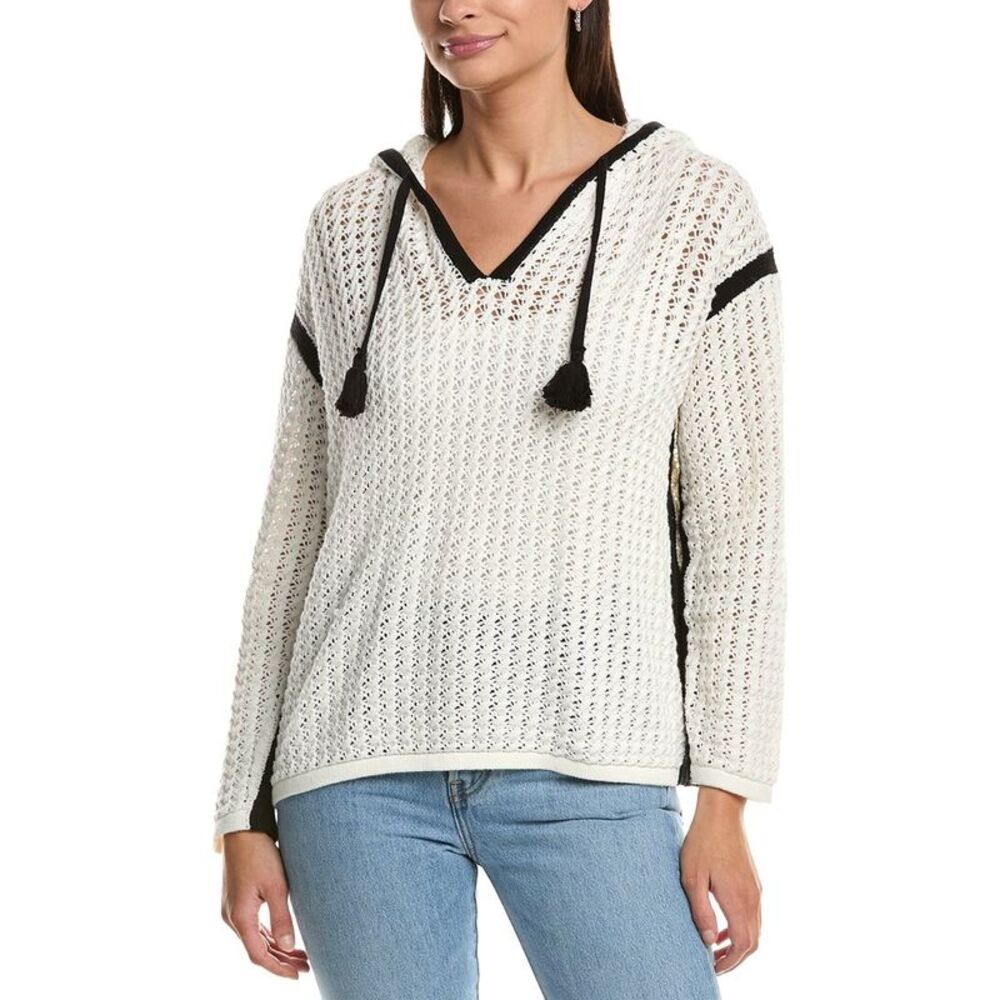Vintage Havana Womens  Contrast Crochet Hoodie, White